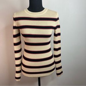 Isabel Marant Etoile Cream/Black/Burgundy Striped Knitted Long-Skeeved Sweater